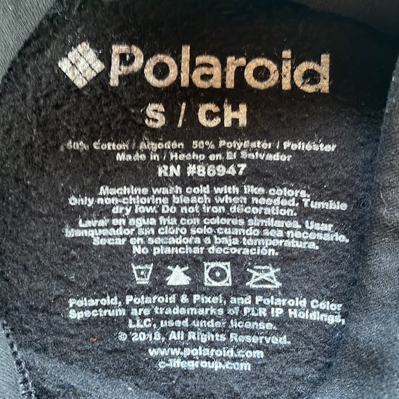 Polaroid Instant Black Hoodie with Front Pocket and Graphic Sleeves in Size S/CH - Picture 9 of 9